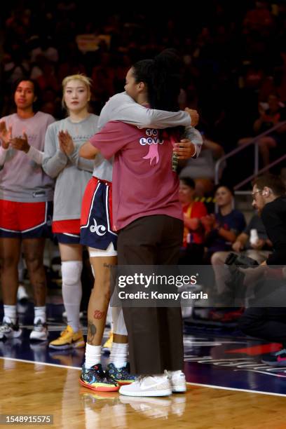 Natasha Cloud of the Washington Mystics is introduced before the game against the Phoenix Mercury on July 23, 2023 at Entertainment and Sports Arena...