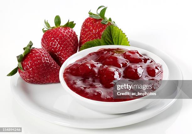 strawberry jam with fresh strawberries - strawberry jam stock pictures, royalty-free photos & images