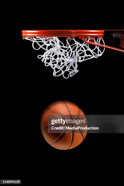 basketball hoop net and ball side view - basketball net stockfoto's en -beelden
