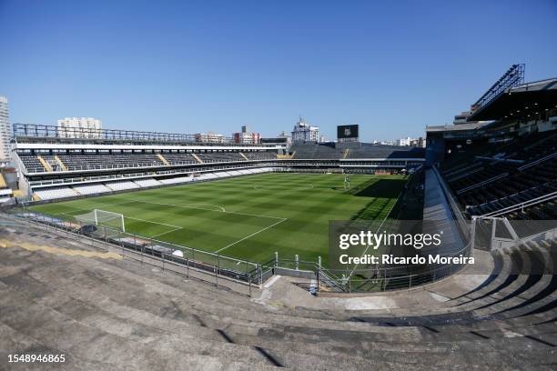 View of the Urbano Caldeira Stadium before the match between Santos and Botafogo as part of Brasileirao Series A 2023 on July 23, 2023 in Santos,...