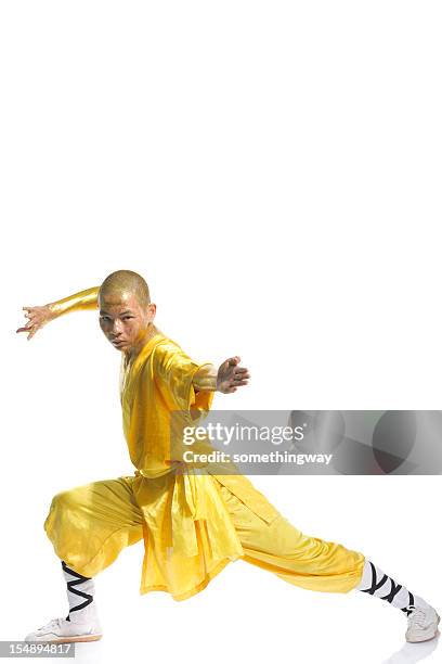 shaolin warrior monk - kung fu pose stock pictures, royalty-free photos & images