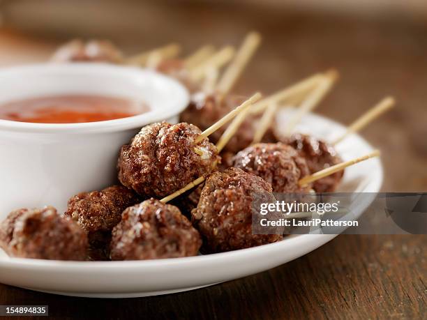 meatball appetizers - toothpick stock pictures, royalty-free photos & images