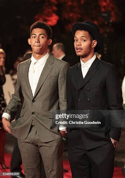 Jordan Stephens and Harley Alexander-Sule of Rizzle Kicks attend the Royal World Premiere of 'Skyfall' at Royal Albert Hall on October 23, 2012 in...