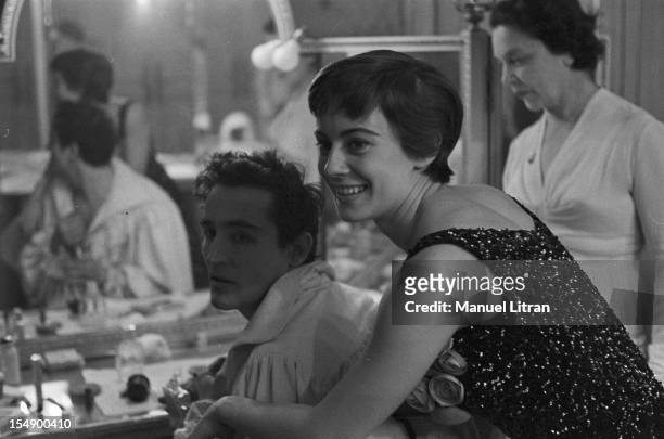 May 1957, the play 'Orestes' by Vittorio Alfieri, directed and played by Vittorio Gassman, the Theatre of Nations, In her dressing room, Vittorio...