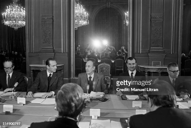 Paris, February 4 25th Franco-German summit at the Elysee Palace : the meeting between President Valery Giscard d'Estaing and German Chancellor...