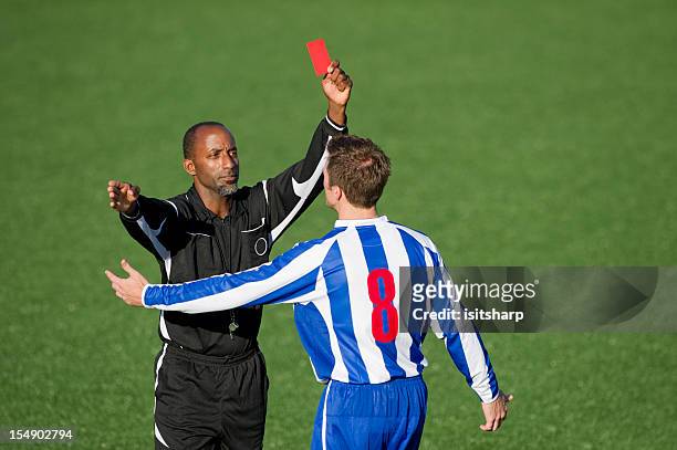 soccer player & referee - red card stock pictures, royalty-free photos & images