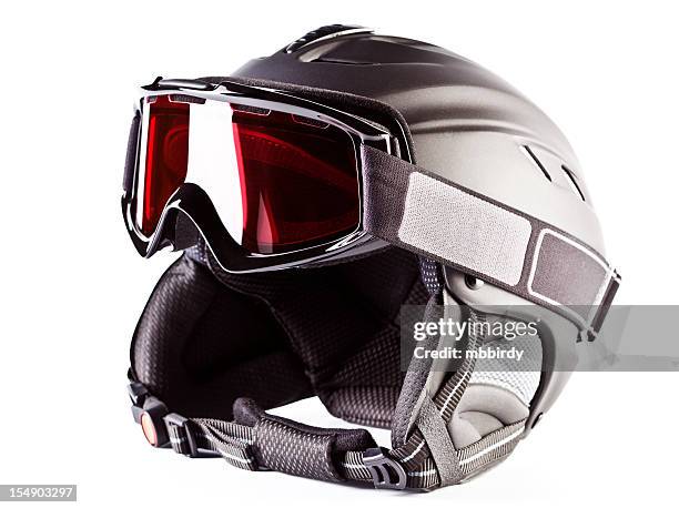 ski helmet with goggles, isolated on white - ski stockfoto's en -beelden