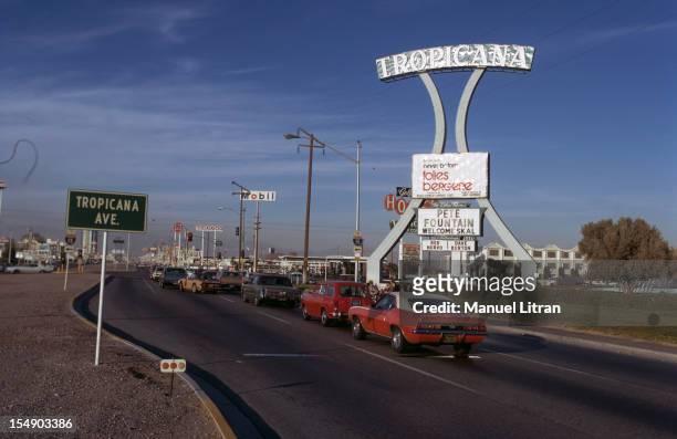 December 1971, Las Vegas, On the 'Strip' road bordered with palaces and casinos, the 'Tropicana'.