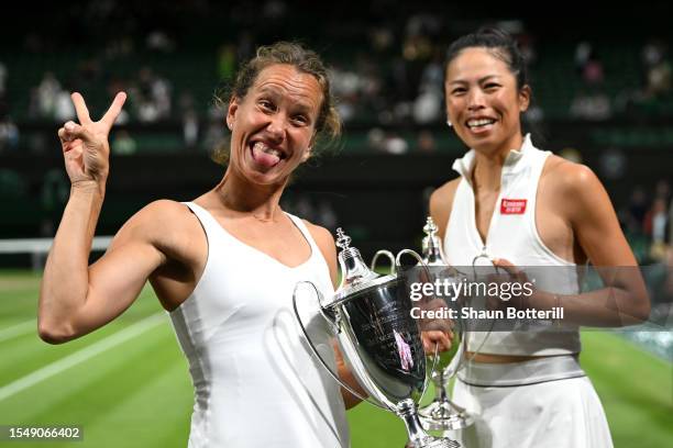 Barbora Strycova of Czech Republic and Su-Wei Hsieh of Chinese Taipei with their Women's Doubles Trophies following victory in the Women's Doubles...