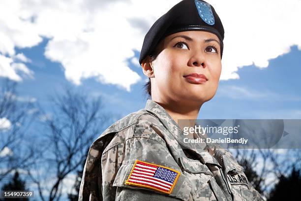 portrait of a female military soldier - national guard stock pictures, royalty-free photos & images