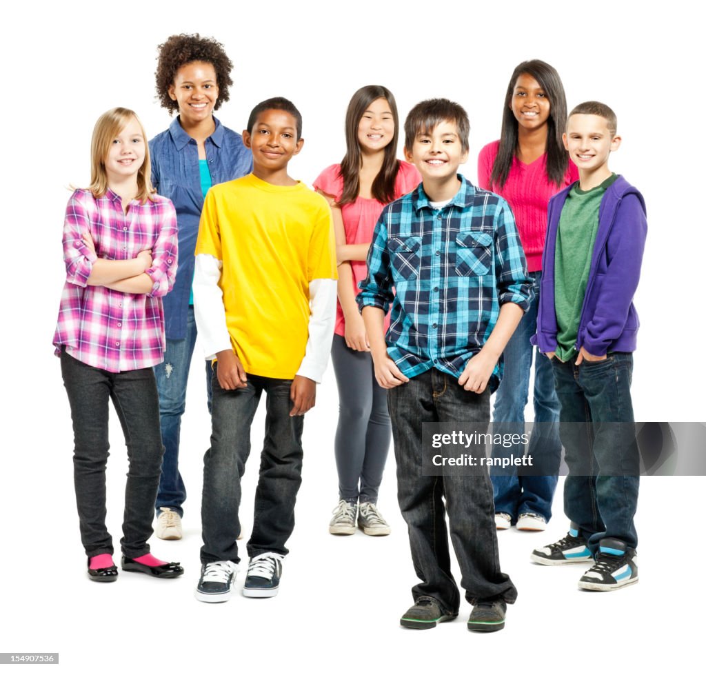 Diverse Group of Children Standing Together - Isolated