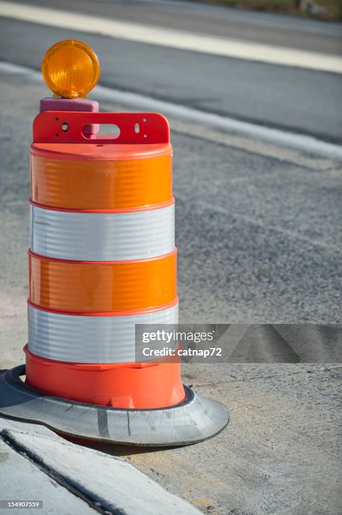 Orange Barrel Along Highway Repair and Construction Zone