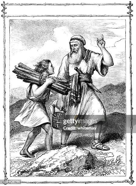 abraham und isaac (viktorianischen illustration - historische kleidung kleidung stock-grafiken, -clipart, -cartoons und -symbole