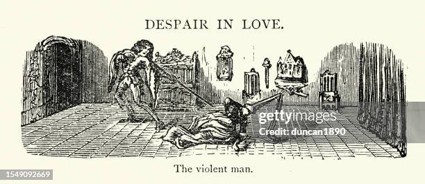 depair in love, the violent man, from les cent contes drolatiques, droll stories by honoré de balzac - stabbing stock illustrations