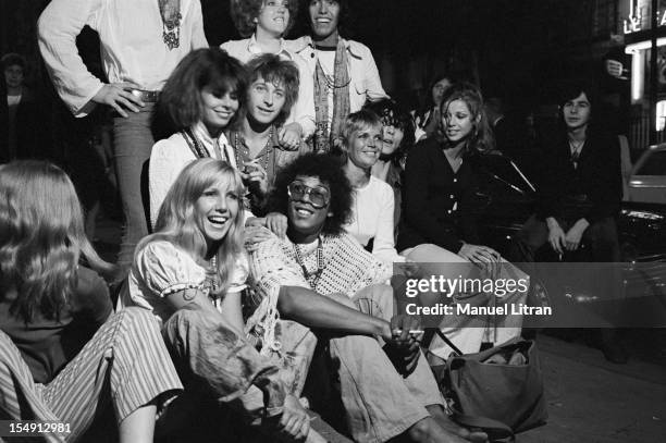 August 1969, Annie FARGUE, producer of the musical 'Hair' with comedians, after the representation, the Theatre de la Porte Saint-Martin.