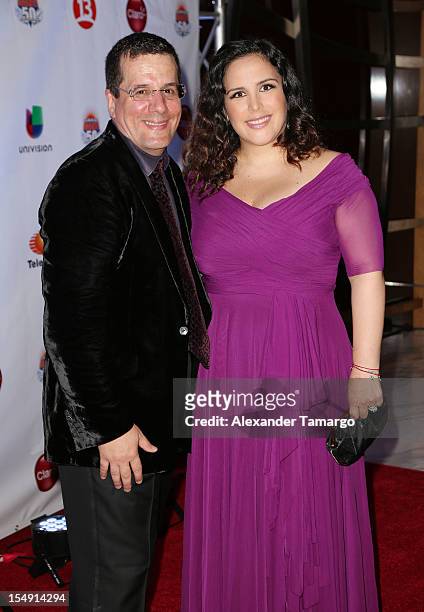Otto Padron and Angelica Vale arrive at Sabado Gigante's 50th Anniversary Gala Red Carpet at JW Marriott Marquis on October 28, 2012 in Miami,...