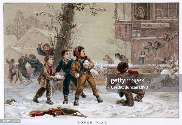 ilustraciones, imágenes clip art, dibujos animados e iconos de stock de lucha de bola de nieve - victorian