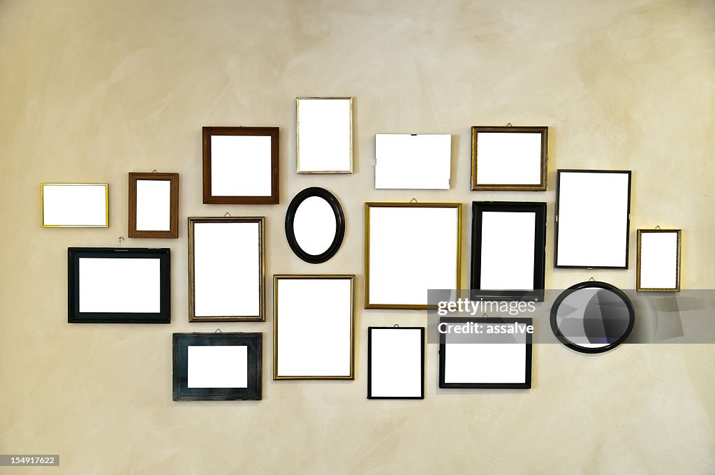 Picture frames on vintage wall painting