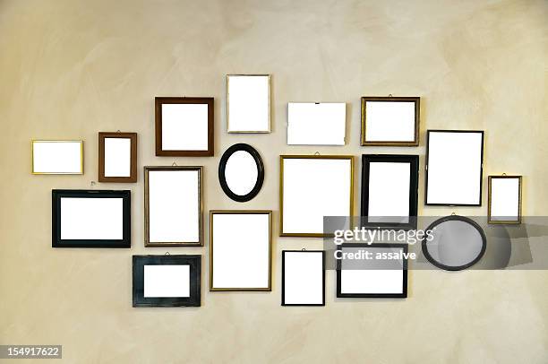 picture frames on vintage wall painting - empty art gallery stock pictures, royalty-free photos & images