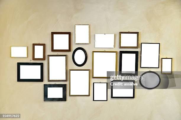 picture frames on vintage wall painting - art gallery wall stock pictures, royalty-free photos & images