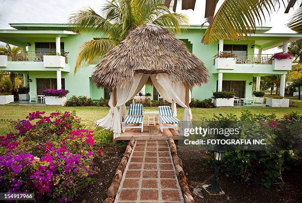 caribbean resort - straw hut stock pictures, royalty-free photos & images