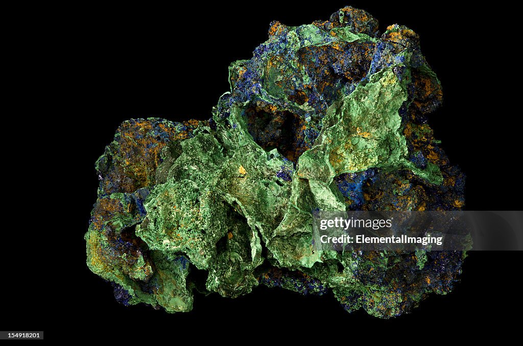 Geología Azurite y restaurante Malachite muestra Mineral aislado en negro