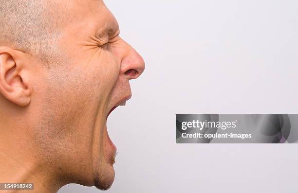 man screaming profile - face and profile and mouth open stock pictures, royalty-free photos & images