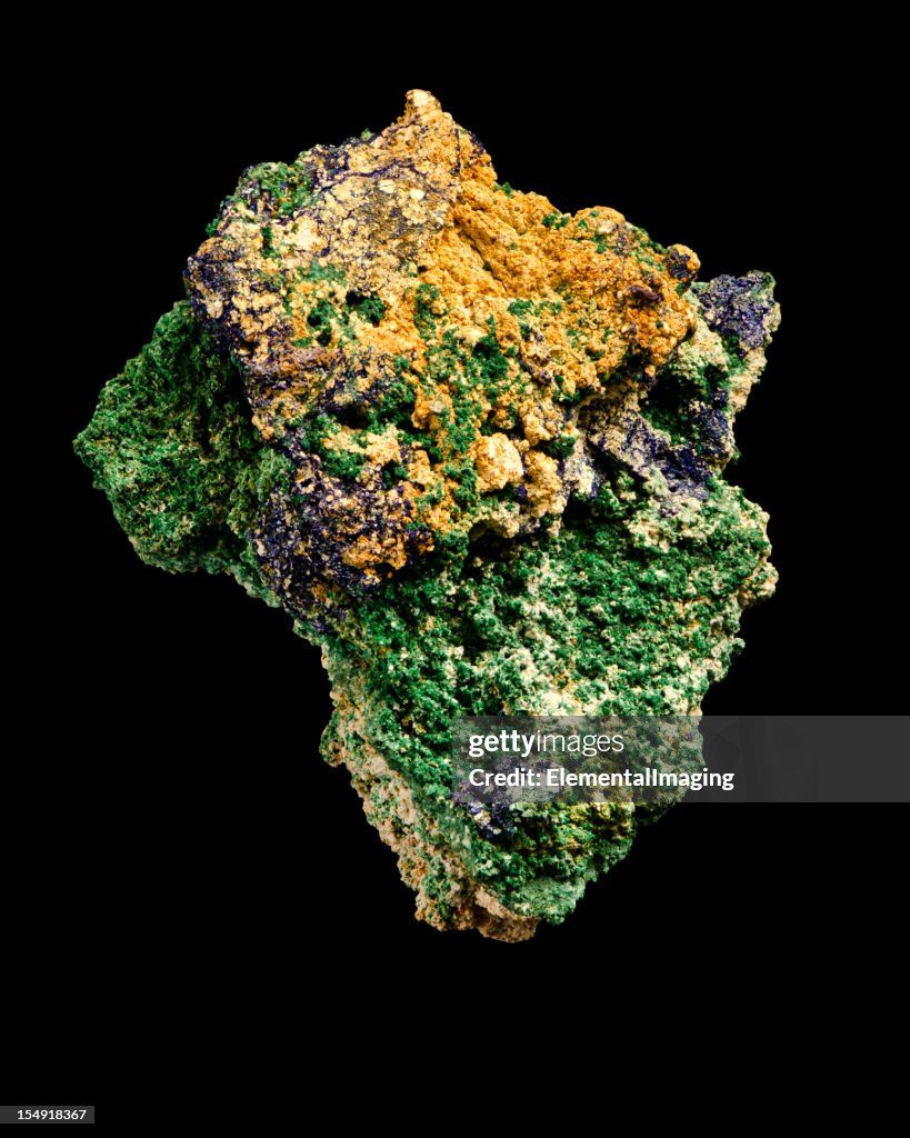 Geology Azurite and Malachite Mineral Sample Isolated Africa Shaped