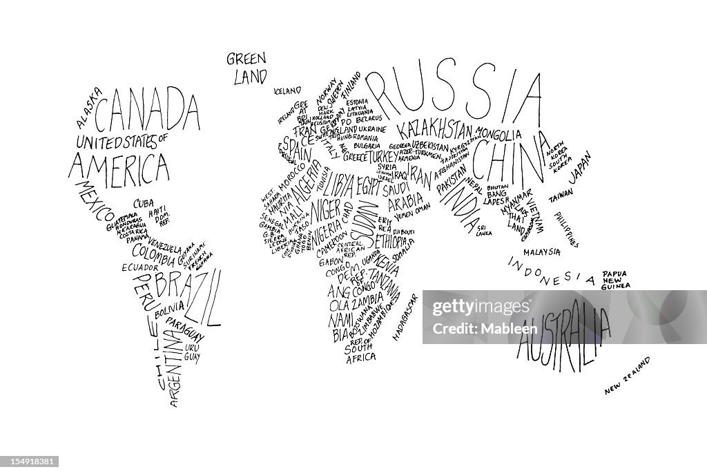The world in white and grey words
