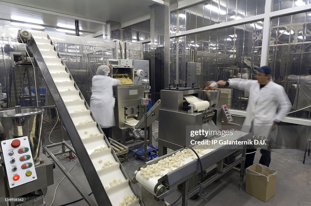 Action photograph of a production line in a food factory