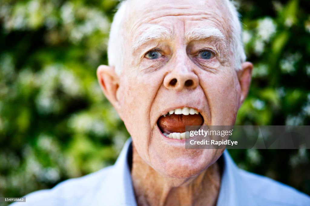 Hey! Furious old man yells at camera