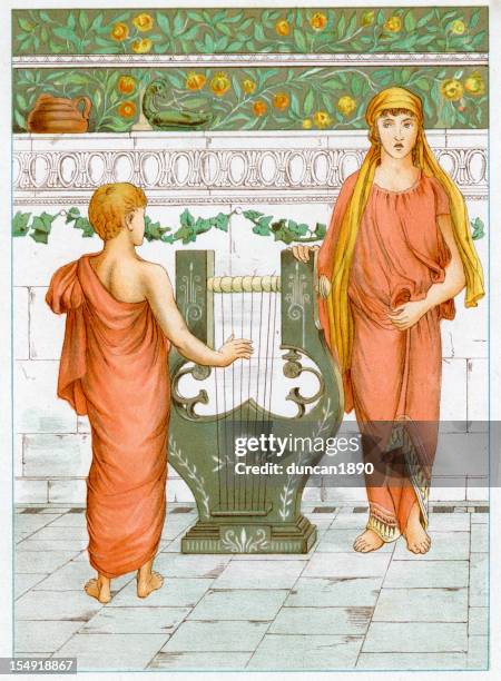 stockillustraties, clipart, cartoons en iconen met perseus learing to play the lyre - jonglieren