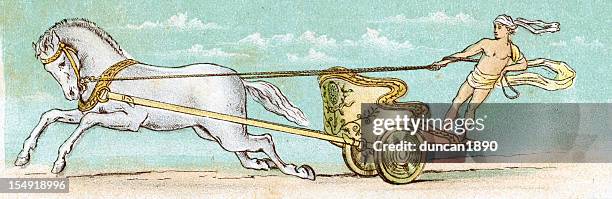 perseus and his chariot - animal powered vehicle stock illustrations