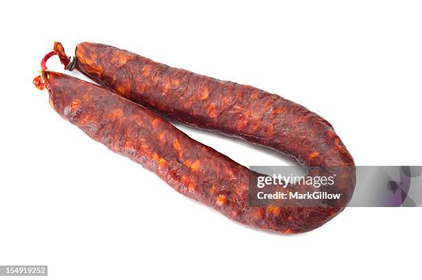 chorizo sausage - gerookte worst stockfoto's en -beelden