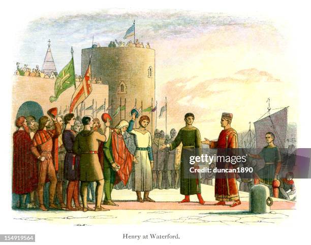 stockillustraties, clipart, cartoons en iconen met king henry ii at waterford - versterkte muur