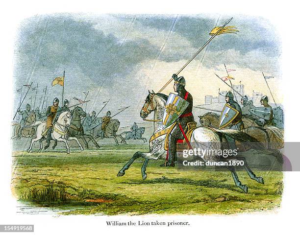 stockillustraties, clipart, cartoons en iconen met william the lion taken prisoner - ridder
