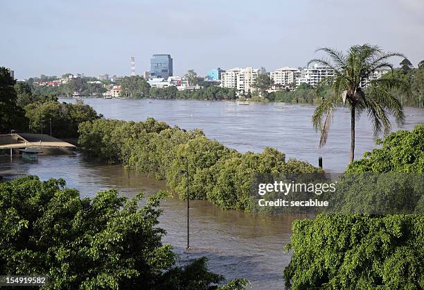 vista del fiume illuminato - queensland floods foto e immagini stock