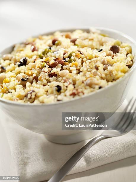 quinoa and bean salad - quinoa and chickpeas stock pictures, royalty-free photos & images