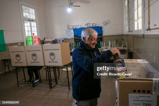 Person casts a vote at a polling station during the Primary elections on July 16 in Venado Tuerto, Argentina. At the Simultaneous and Mandatory Open...