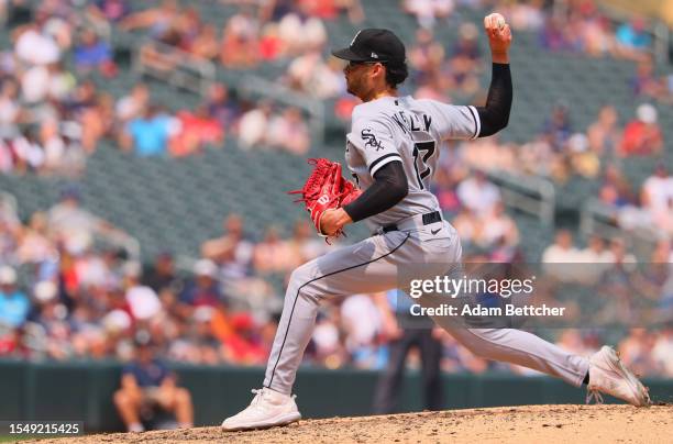 Joe Kelly of the Chicago White Sox pitches in the fifth inning against the Minnesota Twins at Target Field on July 23, 2023 in Minneapolis, Minnesota.