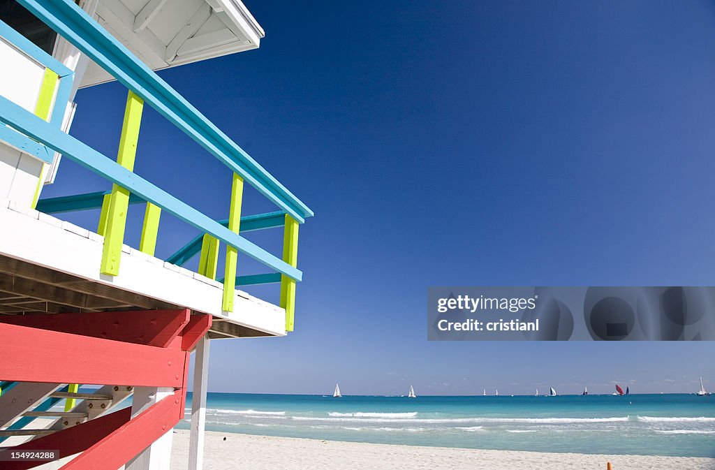 Close-up of lifeguard station on Miami Beach