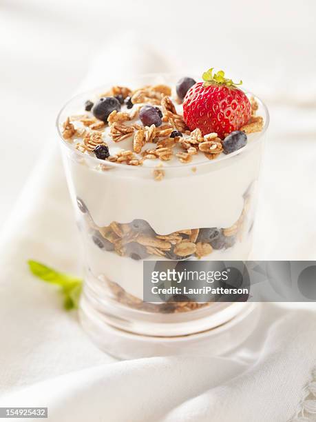 yogurt parfait with fresh fruit - parfait stock pictures, royalty-free photos & images
