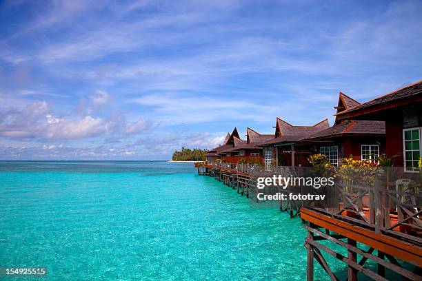 water village on mabul island, sipadan, borneo malaysia - mabul island stock pictures, royalty-free photos & images