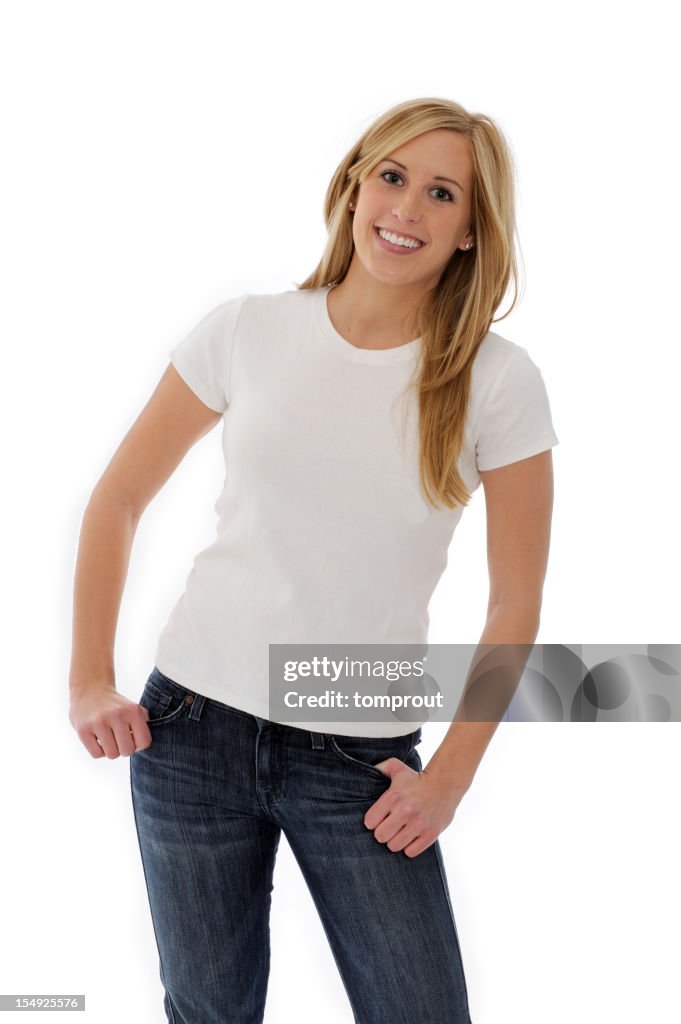 Young Woman Wearing Blank Tee Shirt