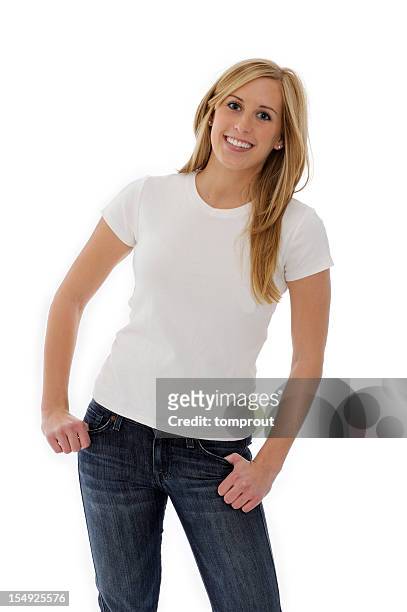 young woman wearing blank tee shirt - blank t shirt model stock pictures, royalty-free photos & images