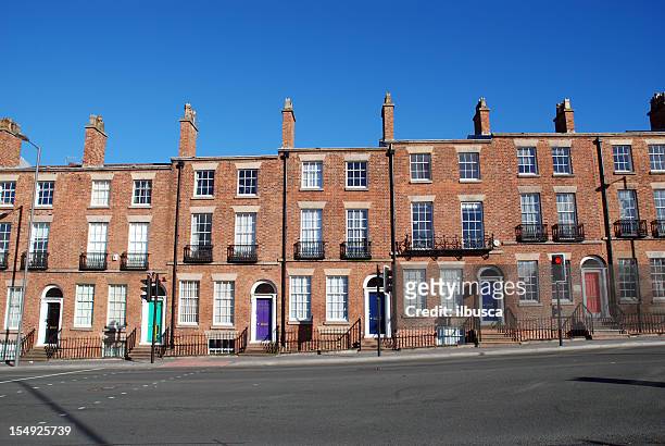 typical british houses - blue house red door stock pictures, royalty-free photos & images