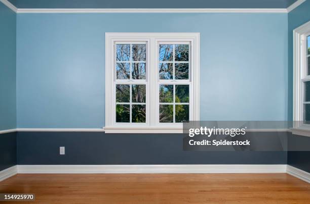 empty room with window - blue living room stock pictures, royalty-free photos & images