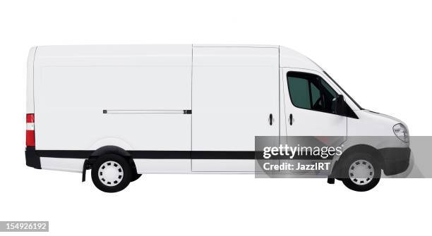 delivery van (isolated with clipping path over white background) - white van profile stock pictures, royalty-free photos & images