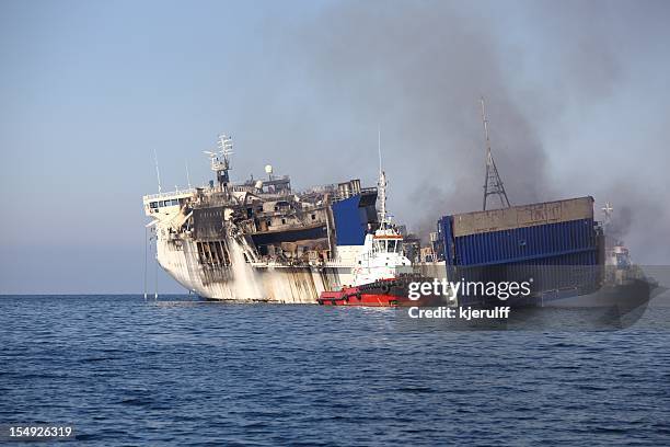 burned ferry - wreck stock pictures, royalty-free photos & images