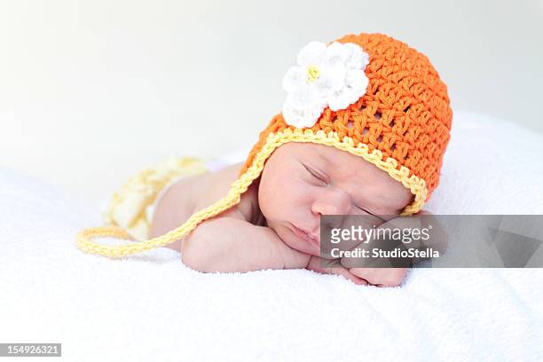 newborn baby girl sleeping - head forward white background stock pictures, royalty-free photos & images